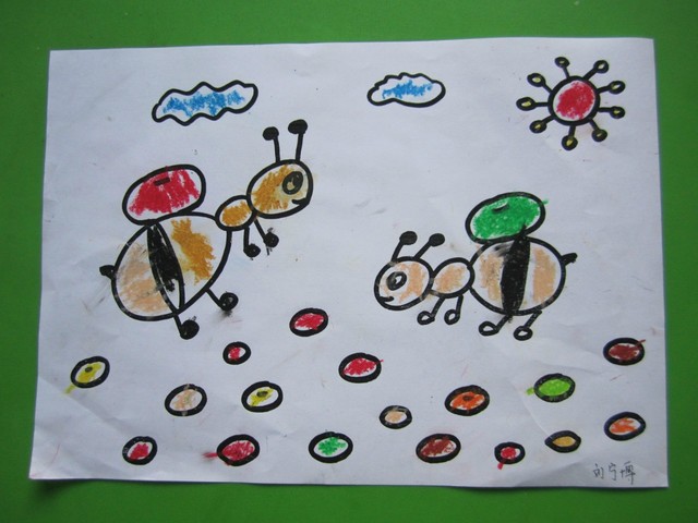 绘画《蚂蚁搬豆》